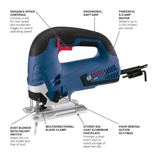 BOSCH JS365 120V 6.5 Amp Top-Handle Jigsaw Kit Variable Speed, 45 Degree photo 8