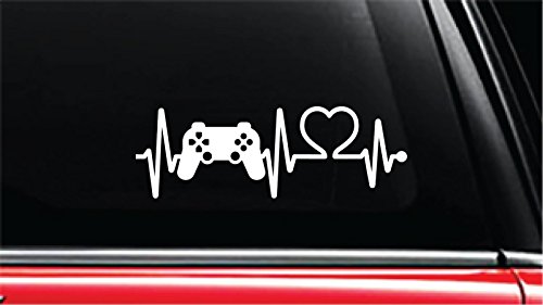 Playstation Console Controller Heartbeat Lifeline Vinyl Die-Cut Decal Sticker for Car, Notebook, Computer, Window or Wall (8", White)