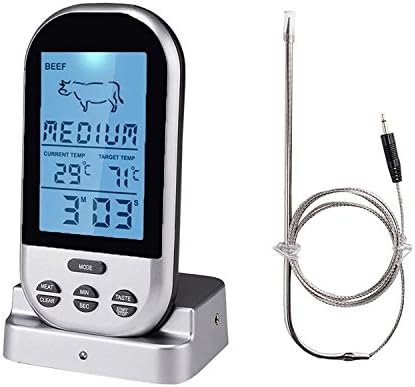Remote Wireless Digital Kitchen Food Meat Thermometer Instant Read Super Fast Read Thermometer with Large LCD and Timer Alarm For BBQ Oven Grill Smoker and Outdoor,Silver