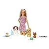 Barbie-Doggy-Daycare-Doll-Pets-Amazon-Exclusive Barbie FXH08 Doggy Daycare Doll, Blonde, and Pets Playset with 4 Dogs, Including One Puppy that Poops and One that Pees…