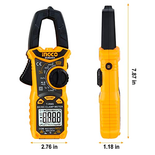 INGCO Auto Ranging Digital Clamp Meter TRMS 6000 Counts Measures AC/DC