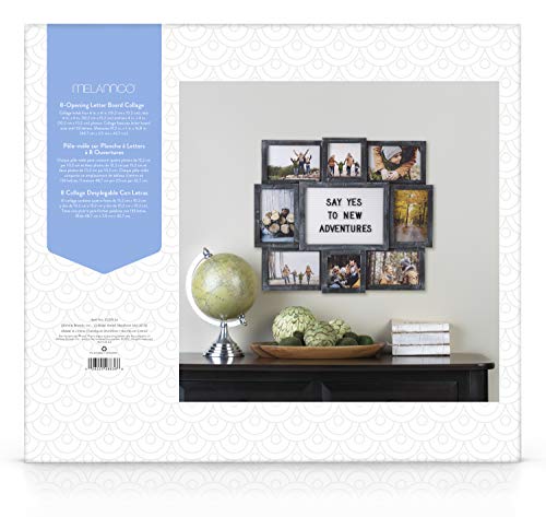 MELANNCO Customizable Letter Board with 8-Opening Photo Collage, 19-Inch-by-17-Inch, Black