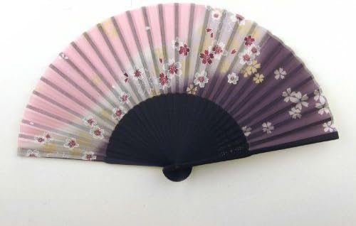 Japanese Silk Handheld Fan, Purple Flowers HF109