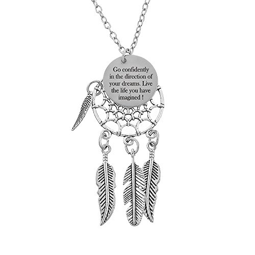 MJartoria Women's Dangling Feather Charms Filigree Tribal Dreamcatcher Pendant Chain Necklace (Go Confidently) - Thumbnail 7