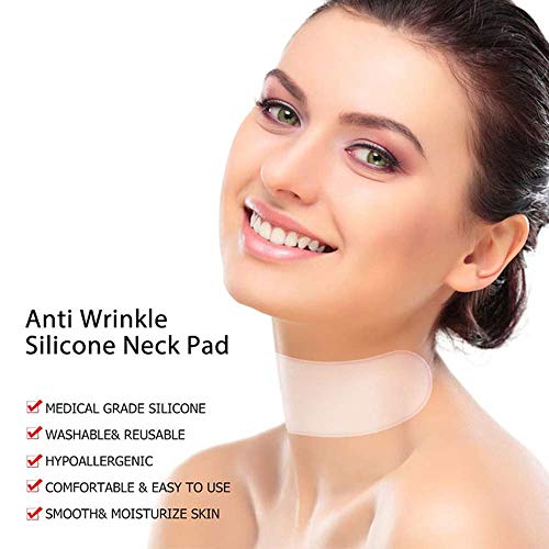 Anti Wrinkle Resuable Chest Silicone Pad, AKARY 100% Medical Grade Décolleté Set of 2 Pcs Neck Chest Care Mask Sheet Can Be Washed for Anti-Wrinkle,Moisturizing, Keeping Skin Smooth (T Shape)
