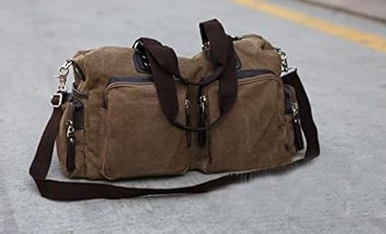 DI GRAZIA Waterproof Outdoor Large Canvas Messenger Travel Handbag, Shoulder Luggage Bag - Khaki