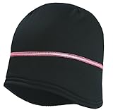 TrailHeads Women's Power Ponytail Hat - Reflective Winter Running Beanie - black/silver/neon pink
