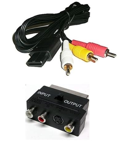 AV TV Fernsehkabel + Scart Adapter für Super Nintendo SNES Konsole 3 Chinch Audio Video Scart Kabel für Super NES / N64 Ninte