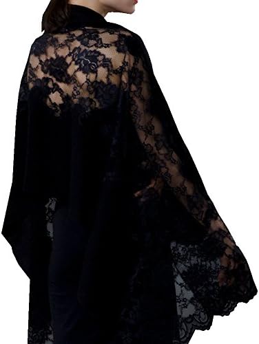TLIH Women's Wool Lace Splicing Embroidered Soft Scarf Wrap Party Shawl Black