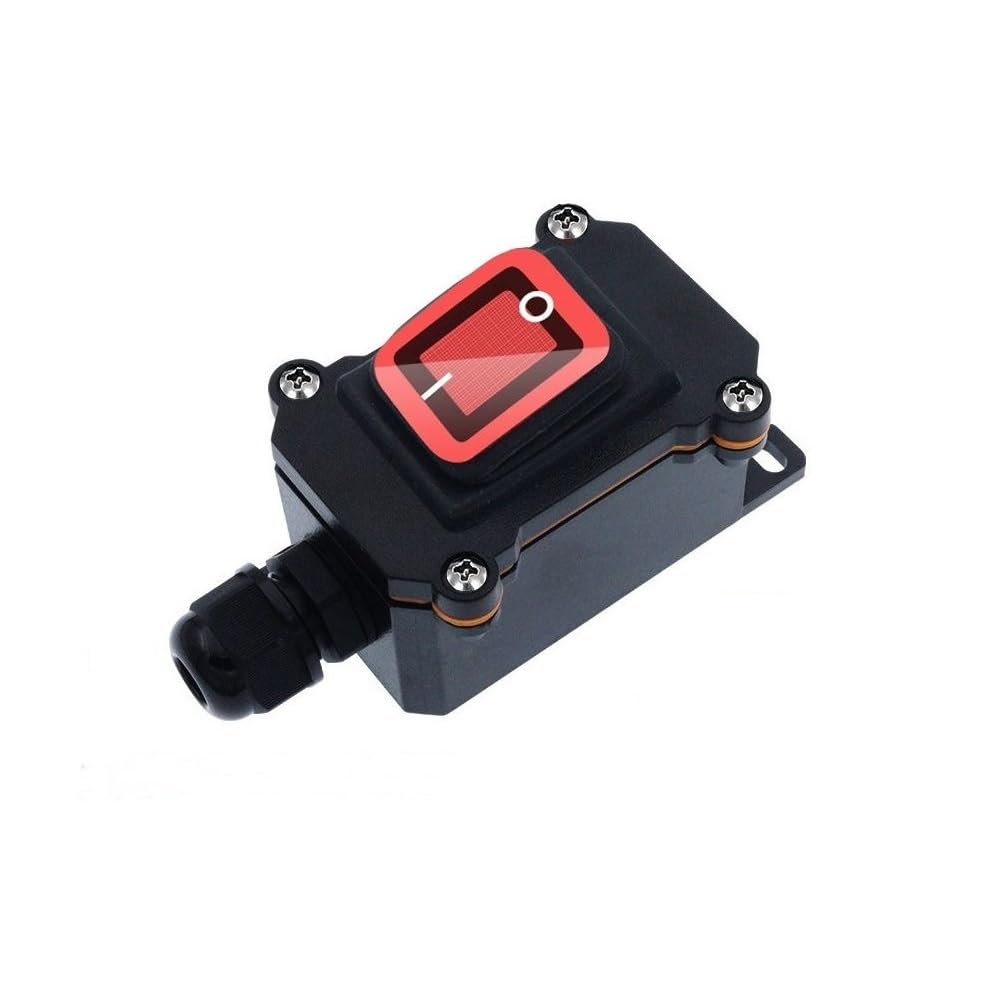 Switian 1 PCS Inline Cord Switch DPST AC 20A-125V,16A-250V, IP65 Waterproof On-Off with Red Light Buttons, One-Side Entry Exit Line,Outdoor Electrical Start Stop Toggle Switch