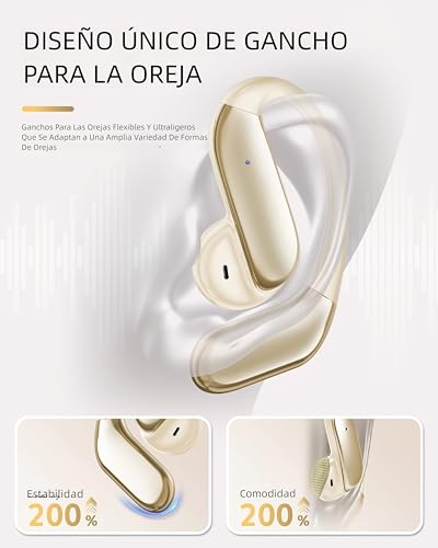EEXXYZ Open Ear Headphones, Translators Headphones with AI in Real Time Wireless Bluetooth 6.1, 90H Battery, IP66 Waterproof, Open Ear Running and Office (Gold)