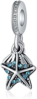 Wybeads Starfish Blue Synthetic Crystal Siver Charms European Beads For Pendant Necklace Bracelets Bangle