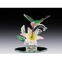 DAR Giftware Glass Hummingbird and Flower Figurine Collectible 3.5 Inches Tall