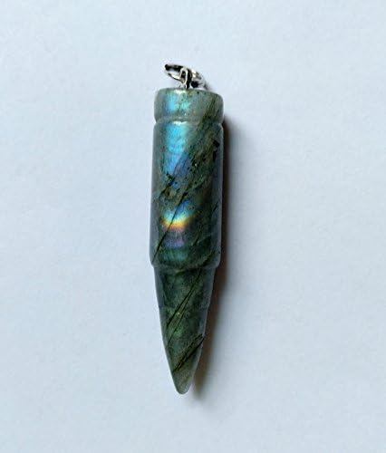 Realgem-1pc Natural Gemstone Crystal Quartz Bullet Healing Point Gemstone Necklace Pendant 10x45mm (Labradorite 1pcs)