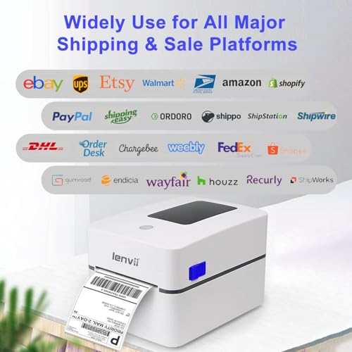 LENVII 2/3/4 Inch Bluetooth Thermal Label Printers | Shipping Labels Printer | 152mm/s High-Speed 203DPI USB Barcode Printer Compatible with Aramex/Noon/Emirates Post | Windows/Mac/Dubai Mall Kiosks