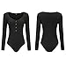 Queen.M Women's Basic Solid Bodysuit Single Breasted Long Sleeve Bodycon Jumpsuit Stretchy Romper Leotard Tops, Black, Small