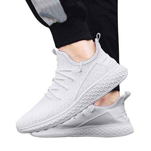 Mysky Popular Men Casual Solid Color Outdoor Walking Shoes Male Comfy Breathable Running Sports Shoes Sneakers White