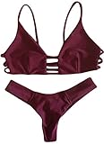 KOINECO Women's Strappy Cut Out Padded Bikini Set Swimwear Burgundy Small