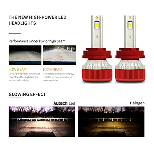 Autech H11/H9/H8 LED Headlight Bulbs, 110W 22000 Lumens 600% Brightness 6000K LED Headlights Conversion Kit Light Bulb IP68 Waterproof, Pack of 2 (V3-H8/H9/H11)
