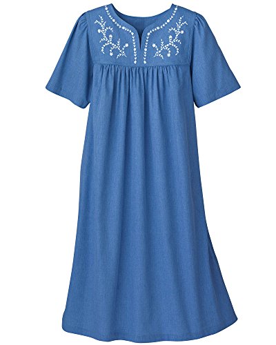 National Embroidered Chambray Dress, Blue, Large