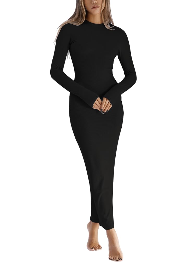 Photo 1 of Dressmine Fall Dresses for Women Formal Bodycon Midi Dress Sexy Long Sleeve Party Maxi Dresses 2025 Trendy Black,XS