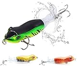 Kraken 3 Pack Whopper Plopper Topwater Bass Fishing Lures! 90/1/3 oz, 3.5in Bait Floating Rotating Tail Frog Poppers Lure for Bass Pike