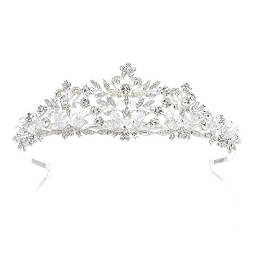 SWEETV Fairytale Rhinestone Princess Crown Pageant Party Wedding Tiara Hair Jewelry, Silver+Clear