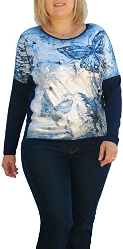 NorthernGate Women's Perfect Scoop Neck Blouse Top Tunic Shirt Plus Size Navy, Black, Silver Butterfly, Owl (X-Large, Navy/Butterfly)