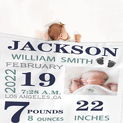 Personalized Baby Blanket with Birth Information for Boys and Girls, Customized Name Blanket from Baby's Name Birth Time Date, Gift for New Mom Dad Granddaughter Grandson Grandparents 40