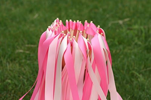 Cheonus 50PCS Wedding Wands with triple ribbon no bell Party Wand Streamers Ribbon sticks Magic fairy Wands Wedding Decors Bridal shower Photo prop
