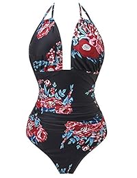 I2CRAZY Trajes de baño de una pieza para dama con control de barriga, traje de baño sin espalda, escote en V profundo, monokini, traje de baño
