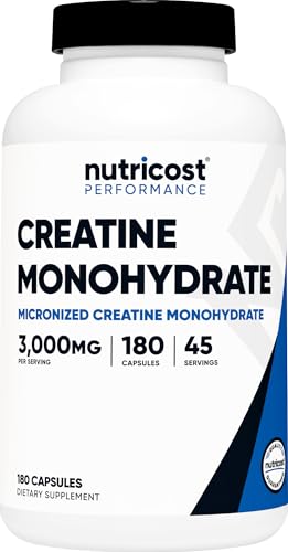 Nutricost Creatine Monohydrate 3,000mg, 180 Capsules (750mg Per Capsule) | Gluten Free, GMO-Free