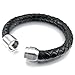 INBLUE Men's 8mm Stainless Steel Genuine Leather Bracelet Bangle Black Silver Tone Braided Magnetic Clasp 8