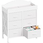YeTom Changing Table Dresser, 6 Fabric Drawers, Mobile Storage, White | Changing Table,Waterproof Diaper pad &amp; Safety Strap,6 fabric drawers, Wheels, Compact