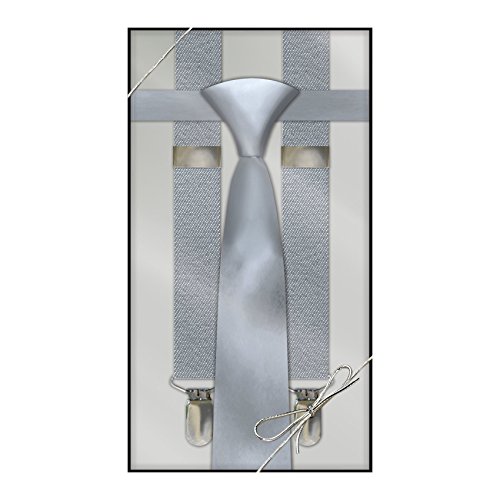 Suspender & Neck Tie Set Silver Boys