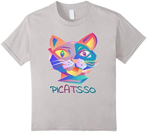Kids Picatsso Art Tshirt | Funny Abstract Cat Tshirt 4 Silver