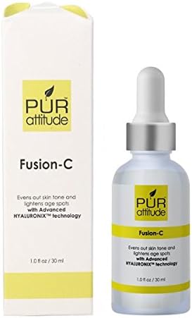 PUR attitude Fusion-C Brightening Serum - (1.0 oz) Hyaluronic Acic Brightening Serum Lightens Age Spots, Evens Skin Tone, Reduces Wrinkles, and Combats Hyper Pigmentation - For All Skin Types