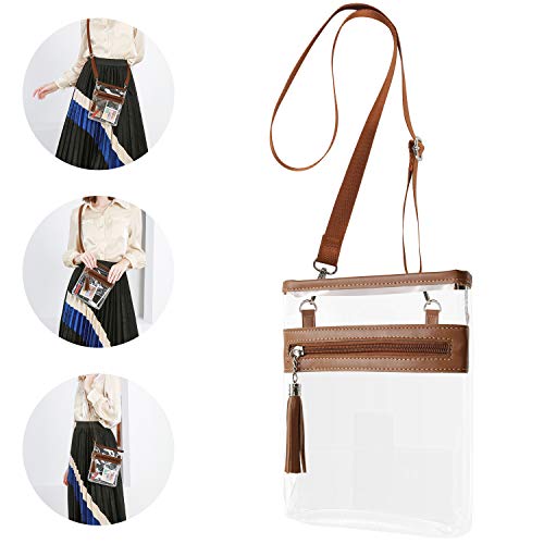 YanHao Clear Purse Fashion NCAA PGA NFL Stadium Approved Clear Bag Crossbody Transparent Bag with Tassel