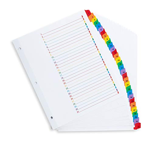 Blue Summit Supplies 31 Tab Binder Dividers for 3 Ring Binder, Day of