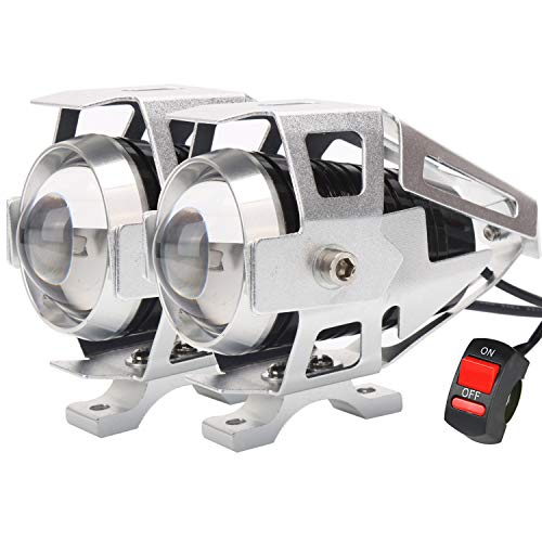 U5 Motorcycle Headlight, Waterproof CREE LED Motorcycle Lights Bulb Fog Headlights LED Driving Light for Bicycle Motorcycle Boat Truck ATV Jeep Headlight Travel Camp (Silver 3 Modes, 2PCS)