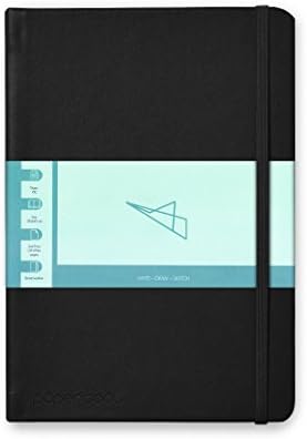 Papercoal Plain Classic Notebook (Unruled) A5 (210x145 mm) with Leather Bound Cover - Pitch Black [Office Product] Office Product
