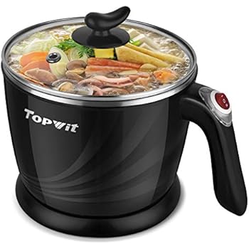 Topwit Electric Hot Pot Mini, Electric Cooker, Noodles Cooker, Electric Kettle with Multi-Function for Steam, Egg, Soup and Stew with Over-Heating Protection, Boil Dry Protection, Dual Power, 1.2L