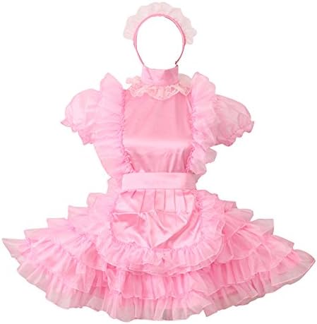pink frilly maid dress Sissy Girl Maid Satin Organza Lockable Pink Dress Tailor-Made