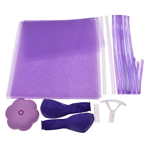 Focalmotors Party Latex Polka Dot Balloons Tutu Tulle Balloons with Column Base Kit for Baby Shower Birthday Wedding Party Decoration,Purple (6 Pack)