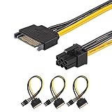 J&D 3-Pack SATA 15 Pin to 6 Pin PCI Express (PCIe) Graphics Video Card Power Cable Adapter (20 cm)