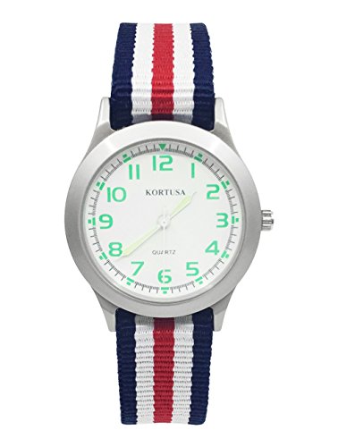 Kids Luminous Military Nylon Wrist Watch Boys Girls Waterproof Analog Quartz Watch with Adjustable Nylon Strap (Blue White Red) Kids Luminous Military Nylon Wrist Watch Boys Girls Waterproof Analog Quartz Watch with Adjustable Nylon Strap (Blue White Red)