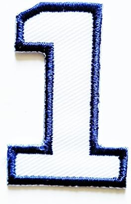 HHO White-Blue Number 1 No 1 math counting no 1 school Patch Embroidered DIY Patches, Cute Applique Sew Iron on Kids Craft Patch for Bags Jackets Jeans Clothes