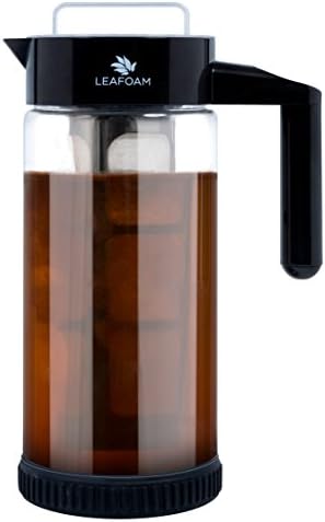 Cold Brew coffee maker&amp;Tea Infuser 1.3L(44oz) Glass Pitcher- BPA Free. Leafoam Iced coffee maker with Removal Mesh Filter and No-Slip Base. Using by Professional Barista!