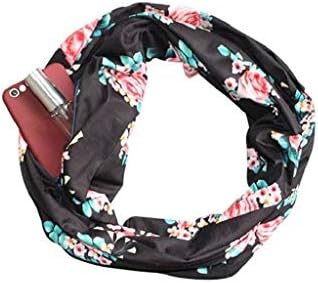 VPASS Women Convertible Infinity Scarf Scarf with Secret Hidden Zipper Pocket Print Winter Warm Cashmere Wool Loop Shawl Travel Scarves
