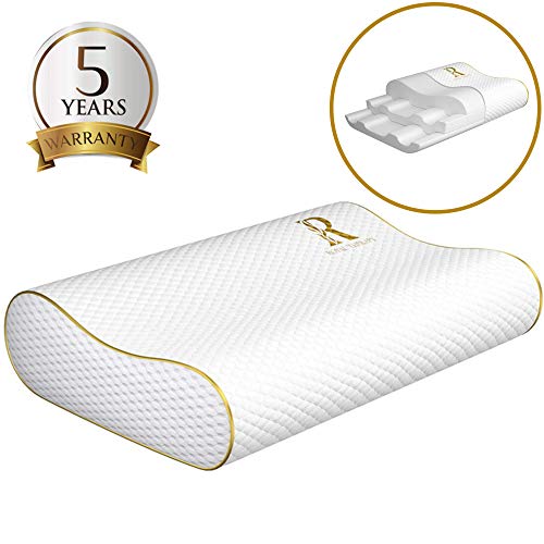 Royal Therapy Memory Foam Pillow, Neck Pillow Bamboo Adjustable Side Sleeper Pillow for Neck & Shoulder, Support for Back, Stomach, Side Sleepers, Orthopedic Contour Pillow, CertiPUR-US